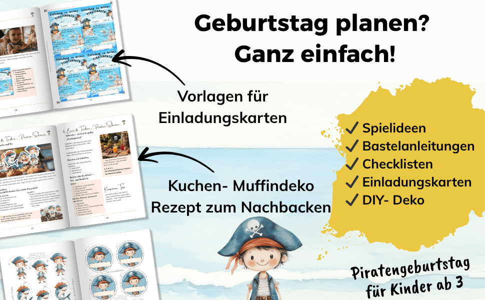 Kindergeburtstag organisieren — Piraten-Kuchenstecker zum Ausschneiden und Aufkleben